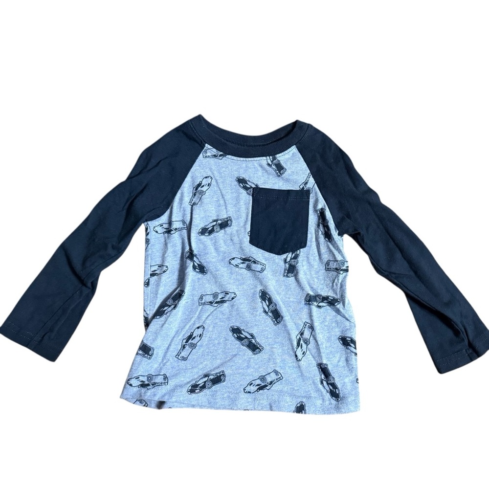 Garanimals Toddler Shirt Size 2T Blue Gray Race Car Raglan Long Sleeve Tshirt